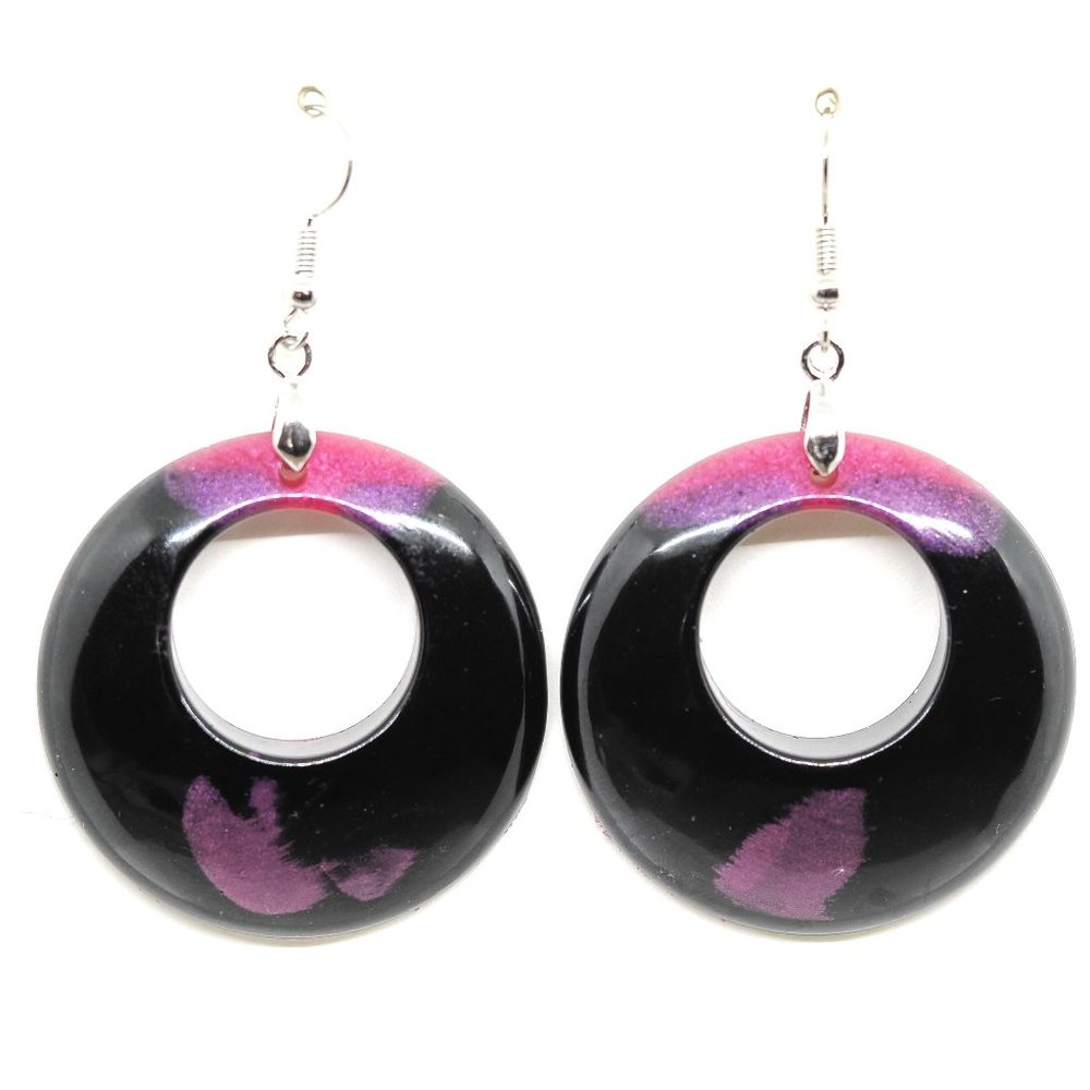Black Pink Dome Earrings